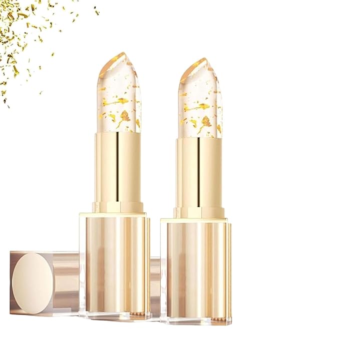 Transferproof Color Changing Lipstick,Transparente Transferproof Gold Crystal Color Changing Lip Stick,Labial Cambia De Color De, Long Lasting 24 Hours Moisturizing Glossy Shine Lip Gloss (2PC)