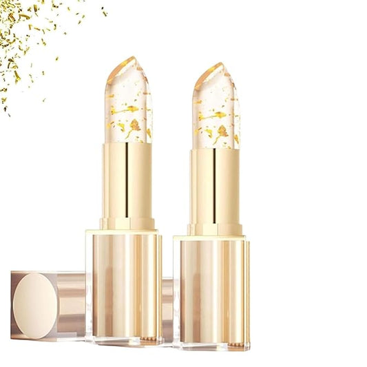 Transferproof Color Changing Lipstick,Transparente Transferproof Gold Crystal Color Changing Lip Stick,Labial Cambia De Color De, Long Lasting 24 Hours Moisturizing Glossy Shine Lip Gloss (2PC)