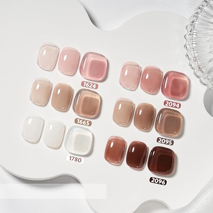 GAOY Rose Brown Jelly Gel Nail Polish of 6 Transparent Brown Pink Whiter Colors Sheer Gel Polish Kit for Salon Manicure and Nail Art DIY at Home