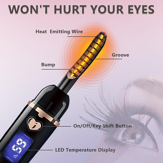 Heated Eyelash Curler - Eyelash Curlers Heated 4 Temperature Modes| Rechargeable Electric Eyelash Curler Pro| Heated Lash Curler for Women with Eyelash Comb Heat up in 8s Anti-Burn Design (Black A)