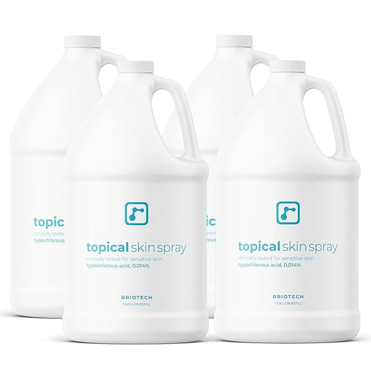 BRIOTECH Topical Skin Spray, Hypochlorous Acid for Sensitive Skin, HOCl Facial Mist, Full Body Support Against Irritation, Calm Redness, Soothe Foot & Scalp, 1 Gallon Refill (4 Pack)