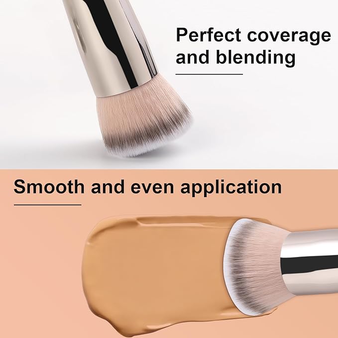 TEOYALL Kabuki Foundaiton Brush, Soft Dense Synthetic Bristles Flat Top Blending Buffing Brush For Liquid Cream Contour Bronzer Foundation