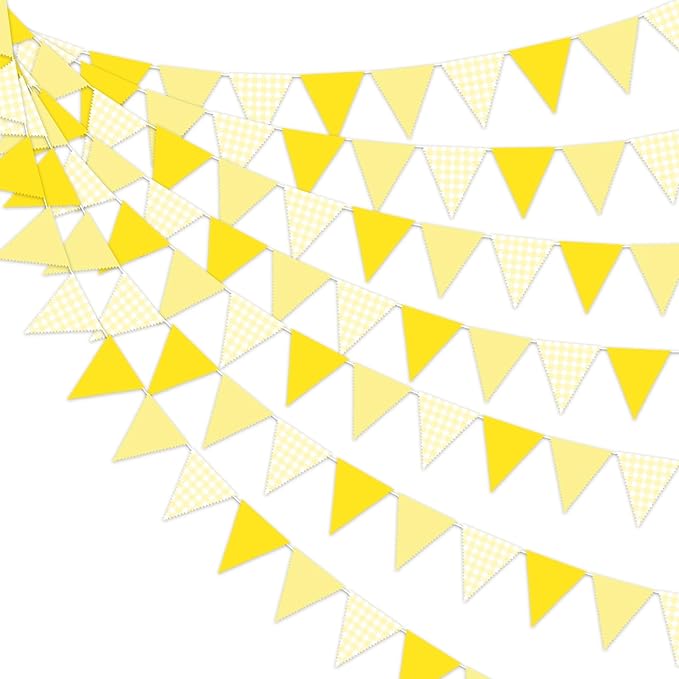 33 Ft Hanging Banner Decoration Triangle Flag Yellow Pennant Plaid Fabric Bunting Garland for Birthday Baby Shower Party Supplies