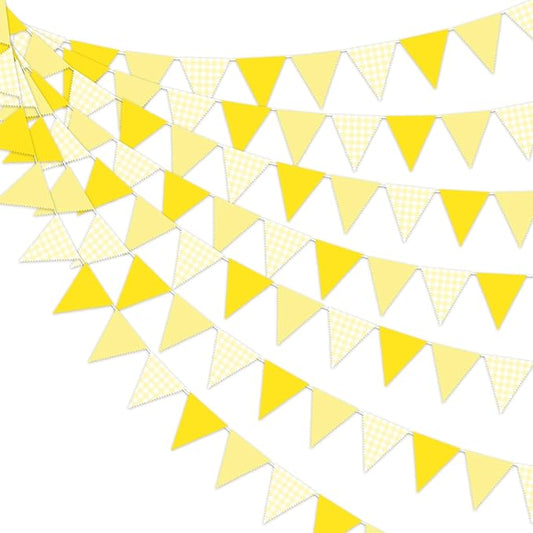 33 Ft Hanging Banner Decoration Triangle Flag Yellow Pennant Plaid Fabric Bunting Garland for Birthday Baby Shower Party Supplies