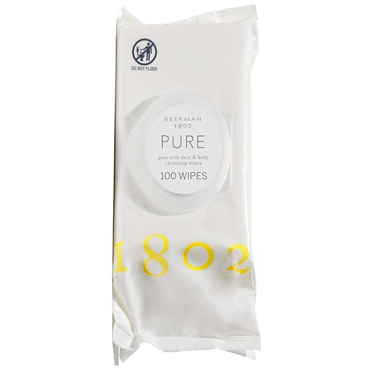 Beekman 1802 Face & Body Wipes - Fragrance Free, 100 Count, Cleanses Dirt & Makeup, With Goat Milk, Aloe & Vitamin E