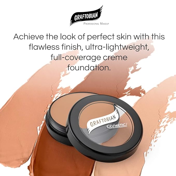 Graftobian HD Glamour Crème Foundation 1/2oz, Weightless Full Coverage Makeup, 65 Inclusive Shades, For All Skin Types, Natural or Full-Glam Looks, For Professionals and Beginners (Radiance)