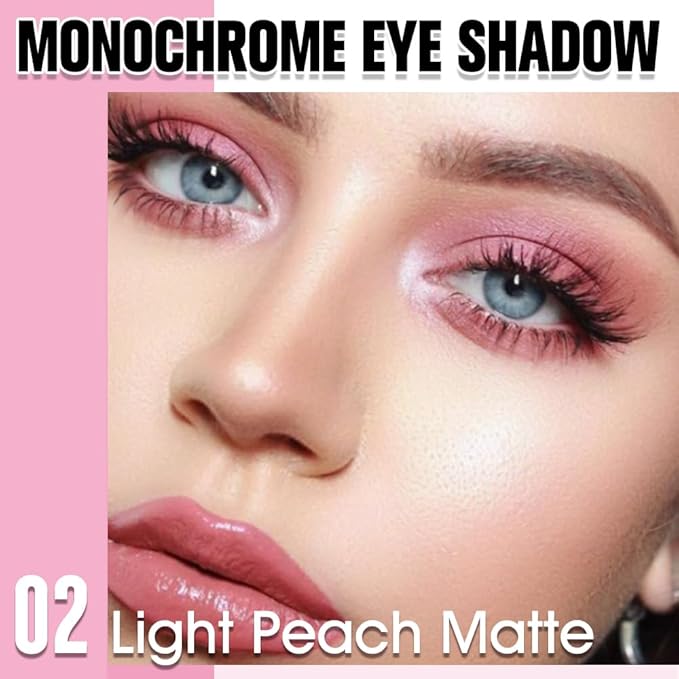 Light Peach Matte Single Eyeshadow, Lightweight Blendable Mini Eye Shadow for Older Women, Monochrome Eyeshadow Palette Makeup Pigmented Waterproof, Vegan & Cruelty-Free, 02