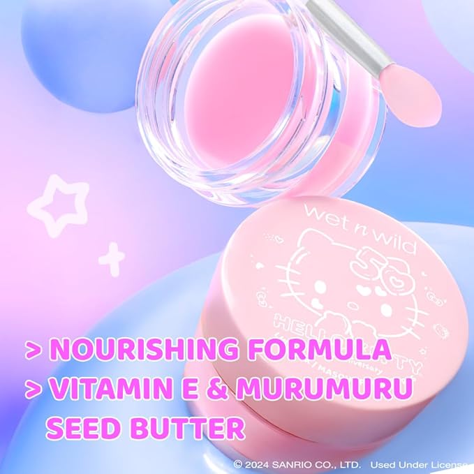wet n wild Hello Kitty Lip Mask Spatula Duo- Nourishing Vitamin E, Murumuru Seed Butter & Shea Butter, Warm Apple Pie Lightly Scented, Cruelty-Free & Vegan