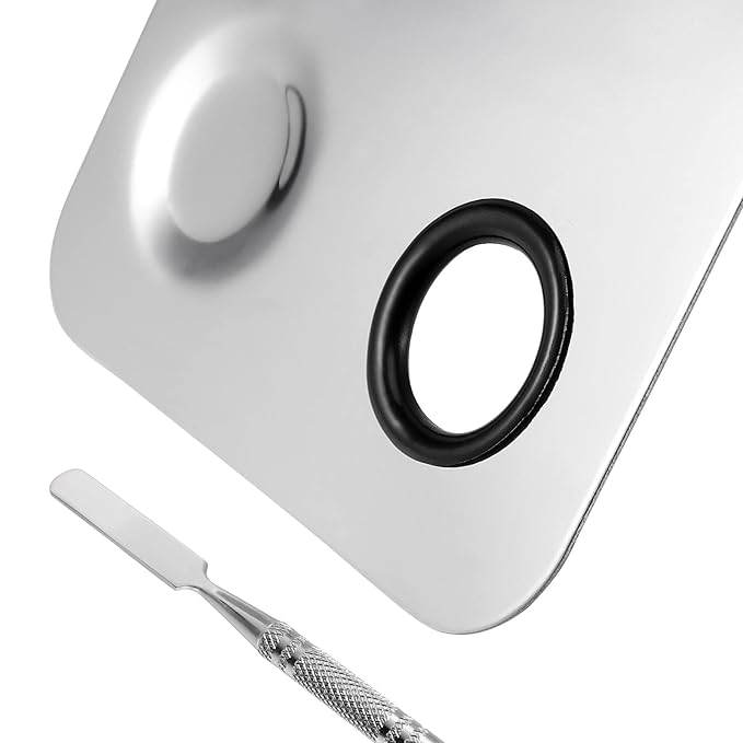 SEUNMUK 6 Pack 6 x 4 Inch Stainless Steel Cosmetic Palette with Spatula, 3-well Mixing Makeup Palette Nail-art Mixer Metal Tray for Foundation, Pigment, Nail Polish Blending, Silver