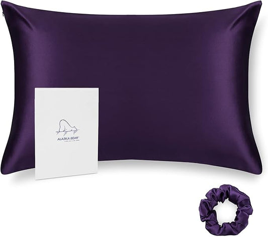 ALASKA BEAR Natural Silk Pillowcase, 100 Percent Mulberry Silk, Queen Size (1 Pack, Dark Purple)