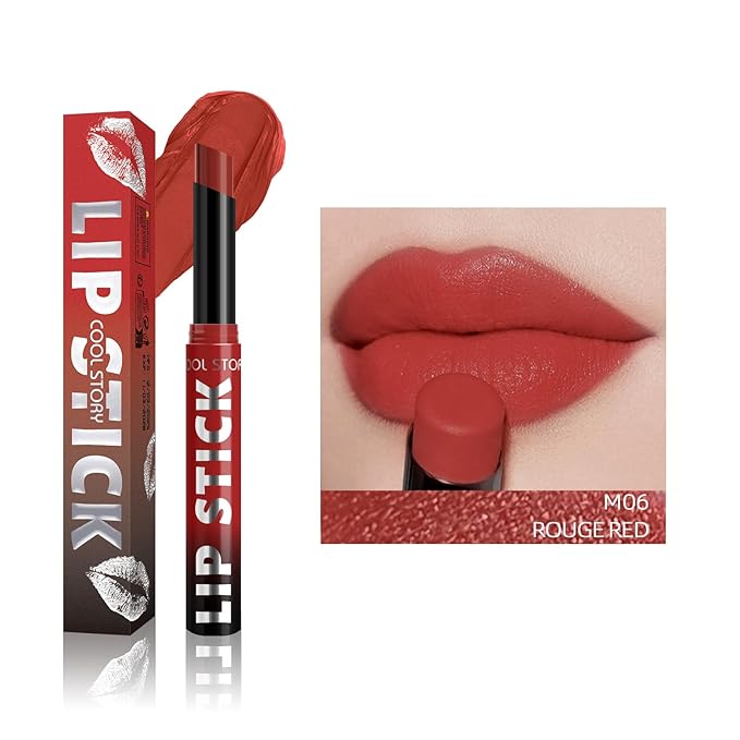 COOL STORY Matte Lipstick Lightweight Blurring Formula with High Impact Pigment, Long-lasting, 0.07 oz (Rouge Red)