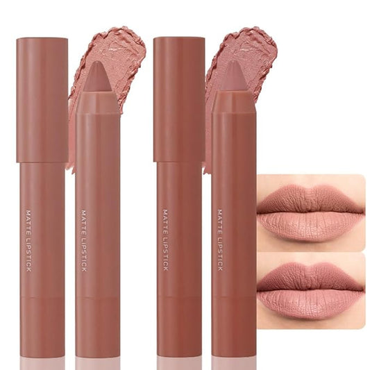 BINGBRUSH Crayon Matte Longwear Lipstick Pack Set,Moisture Smooth Color Stick Ultimate Lip Crayon for Makeup Collection - Waterproof Velvet Lipgloss (2pcs 02#&06#, 2 Count (Pack of 1))