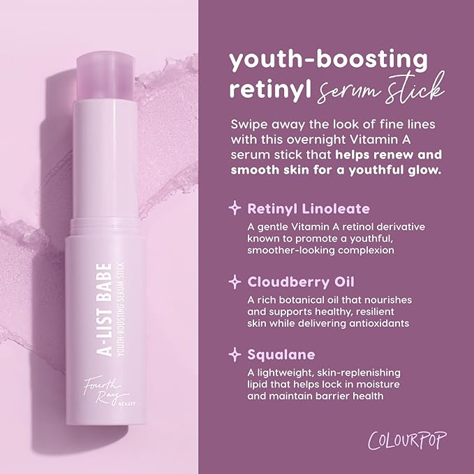 ColourPop Retinol Serum Stick - Anti-Aging, Water-Free Beauty Balm Serum for Glowy Summer Makeup Prep - Naturally Derived Retinol & Cloudberry Oil to Help Boost Radiance - A List Babe (0.25 oz)