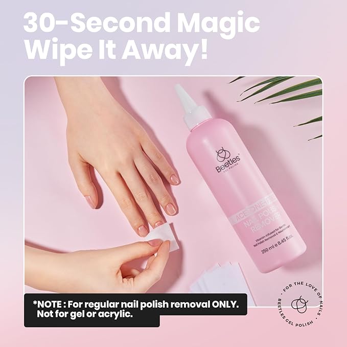 Beetles Non Acetone Nail Polish Remover - 8.45Fl Oz/250ML Nourishing Formula Acetone Free Nail Polish Remover - Non-Drying - Professional Quick and Gentle Removal for Natural Damaged Nails