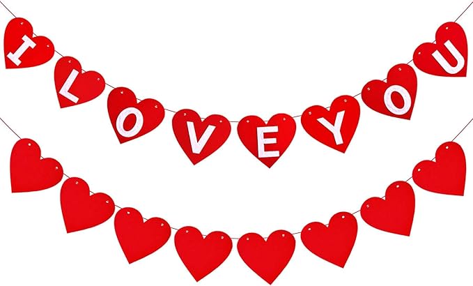 2 Pack Felt I Love You Bunting Banner, Valentines Day Felt Red Heart Decorations,Valentines Day White I Love You Sign Banner for Valentines Day Anniversary Wedding Party Decorations Supplies