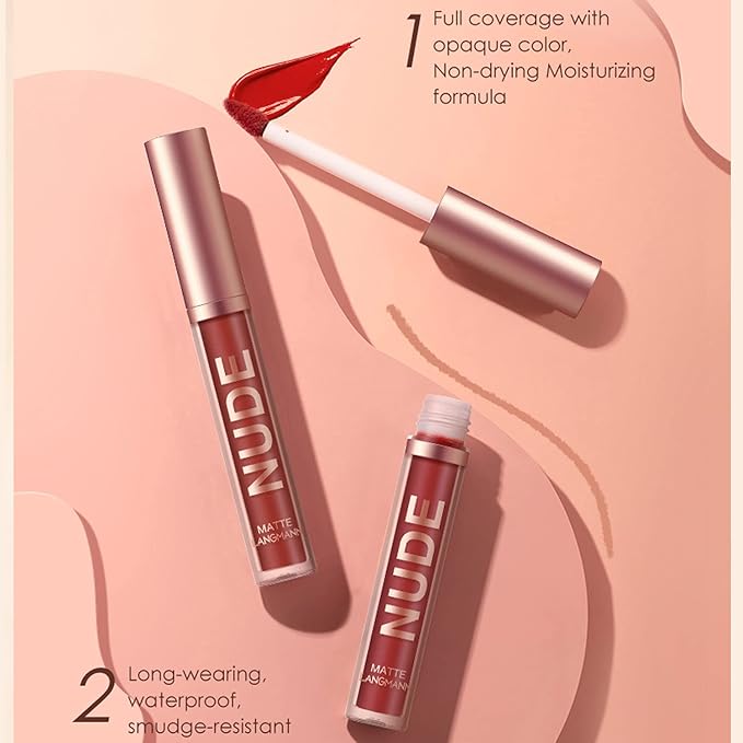 BestLand 6Pcs Matte Liquid Lipstick and Lip Liner Set, Non-Stick Cup Not Fade Waterproof 24 Hour Lip Gloss Nude Brown Lip Liner Pencil for Women, labiales mate 24 horas originales (Set C)