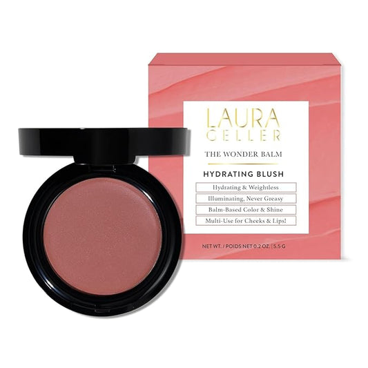 LAURA GELLER NEW YORK The Wonder Balm Cream Blush - Hydrating Weightless Subtle Hint of Color + Glow for Mature Skin - Vegan Squalane - Apply to Cheeks & Lips (03 Rosy Refresh)
