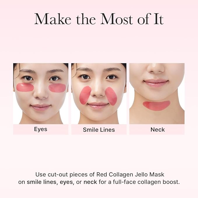 ARENCIA Red Collagen Jello Mask, Plump & Hydrating x 4ea, Overnight Hydrogel Mask for Dry, Mature Skin, Packed with Collagen, 5 Peptides, 2% Niacinamide