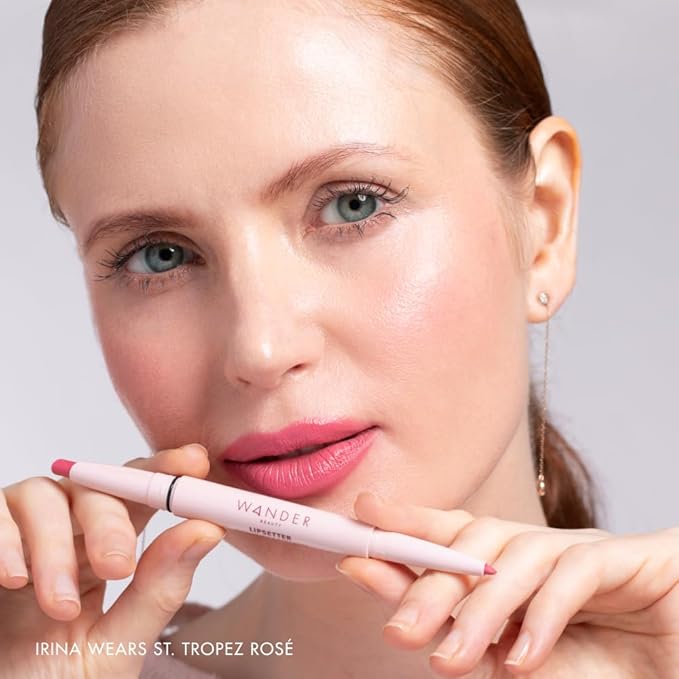 Wander Beauty Lipsetter Dual Cream Lipstick + Lip Liner - St. Tropez Rosé - Ultra-Smooth, Hydrating Lipstick and Lip Liner with a Soft Matte Finish - Made with Squalane & Peptides (1 Count)