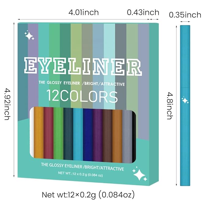 evpct 12Pcs Colored Glitter Shimmery Shimmer Gel Eyeliner Pencils Set for Women, Green Blue White Black Purple Eyeliner Waterline Waterproof lapiz de ojos delineador de ojos contra el agua eye Makeup