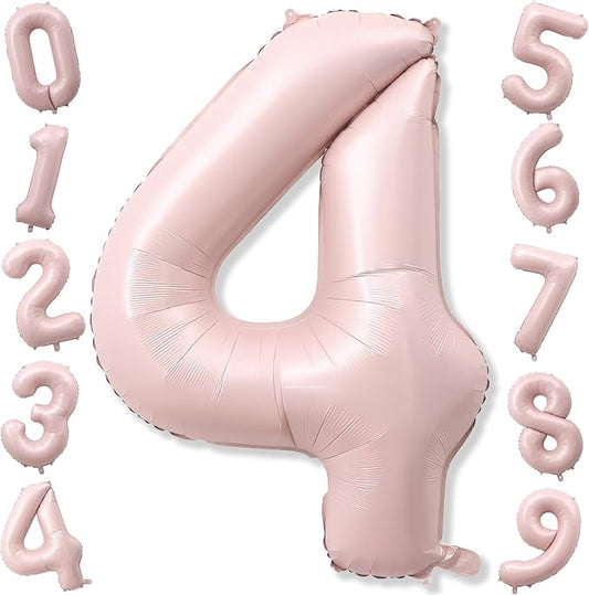 40 Inch Pastel Pink Number Balloon 4, Large Self Inflating Retro Dusty Pink Foil 4 Number Balloons 0-9, Digital 4 Helium Balloons Set for Girls 4th Birthday Boho Women Anniversary Party Decorations