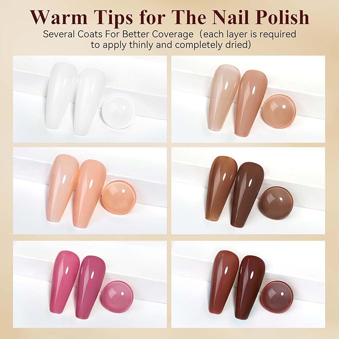 Vegan Nail Polish Set: Air Quick Dry Nail Lacquer Milky White, Nude, Brown 6 Regular Colors Nail Art Polish Non Gel Fast Drying Fingernail Polish Bulk DIY Salon Gift For Women