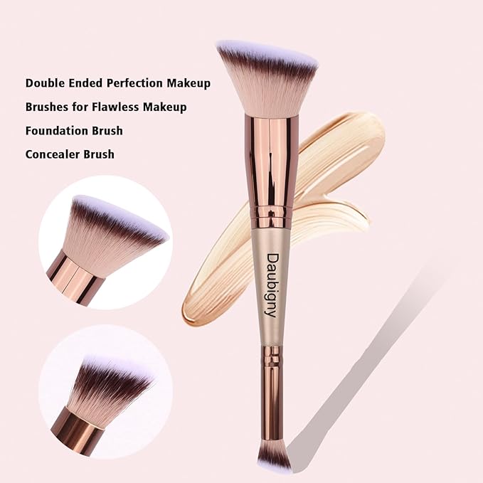 Daubigny Makeup Brushes Dual-ended Angled Foundation Brush Concealer Brush Perfect for Any Look Premium Luxe Hair Rounded Taperd Flawless Brush Ideal for Liquid, Cream, Powder,Blending,