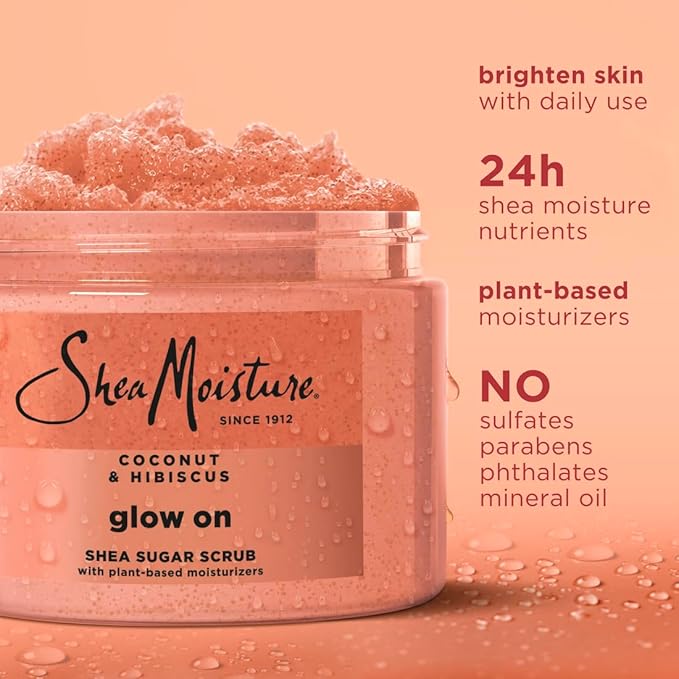 SheaMoisture Shea Sugar Body Scrub For Glowing Radiance Coconut Hibiscus Glowing Radiance Body Scrub With 24h Shea Moisture Nutrients 12 oz
