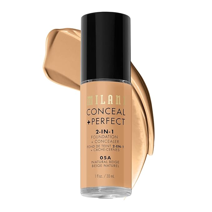 Milani Conceal + Perfect 2-in-1 Foundation + Concealer for a Flawless Complexion, Under Eye Corrector, Cover Redness and Imperfections, Waterproof and Sweatproof - Natural Beige