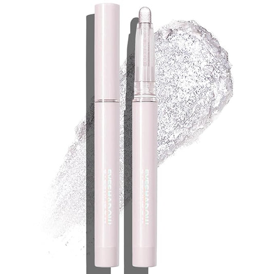 Glitter Eyeshadow Stick Metallic Chrome Finish, Shimmer Cream White Eye Shadow Stick Long Lasting Color Sparkle Multi-Use Eye Brightener Highlighter Makeup Blendable Eyeliner Pencil, 8#