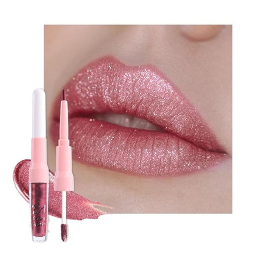 evpct Light Plum Red Metallic Glitter Lip Liner and Lipstick Combo Lip Gloss Stain Set Makeup for Women Long Lasting Waterproof 24, Non Stick Cup Metal Shine Shiny Shimmer Iridescent Liquid Lipstick