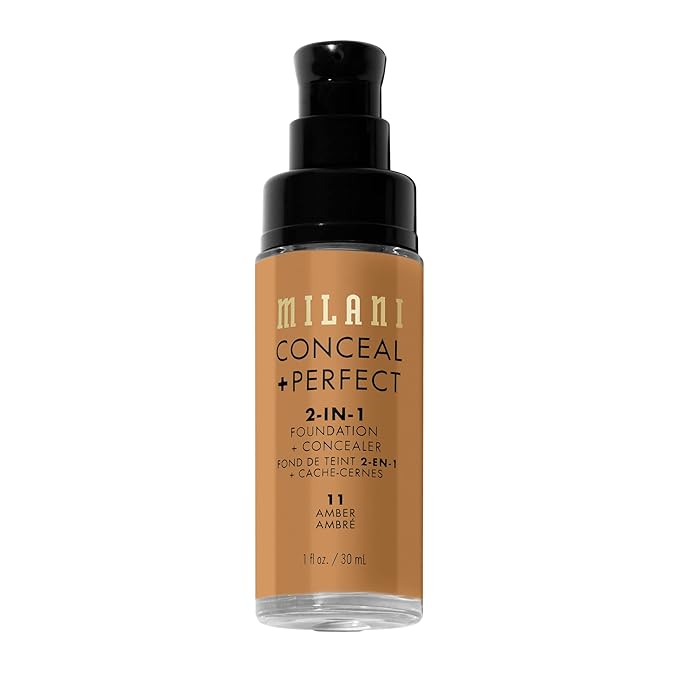 Milani Conceal + Perfect 2-in-1 Foundation + Concealer for a Flawless Complexion, Under Eye Corrector, Cover Redness and Imperfections, Waterproof and Sweatproof - Amber