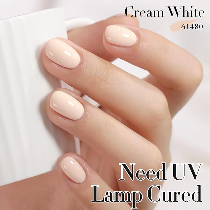 Double Rhythm 15ML Gel Polish Pure Sheer Same Color Same Bottle Soak Off Gel Polish Art Manicure Salon DIY at Home for Women (Cream White-A1480)