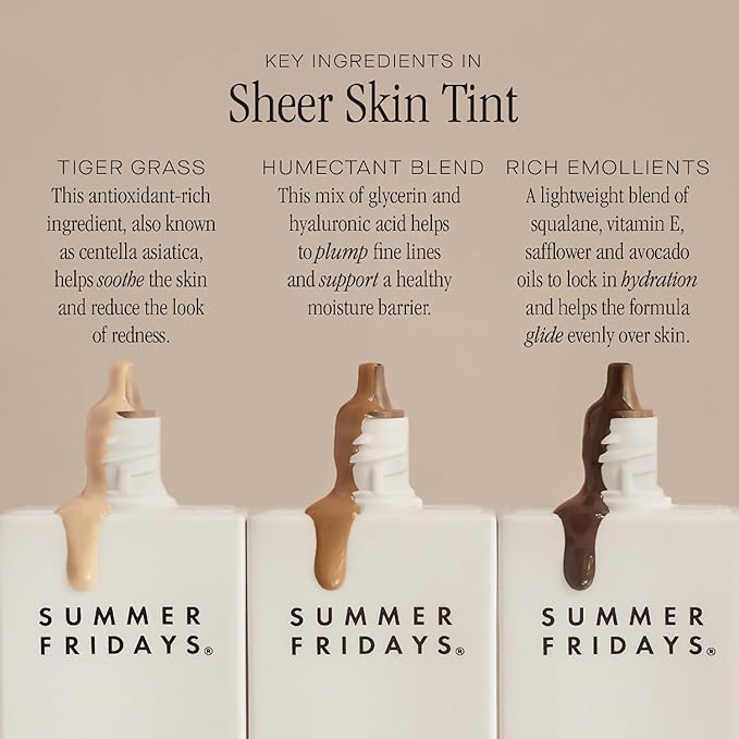 Summer Fridays Sheer Skin Tint - Skin Tint with Hyaluronic Acid - Helps Diminish Uneven Skin Tone - Sheer to Light Coverage - Shade 3 - Light with Golden Undertones (1 Fl Oz)