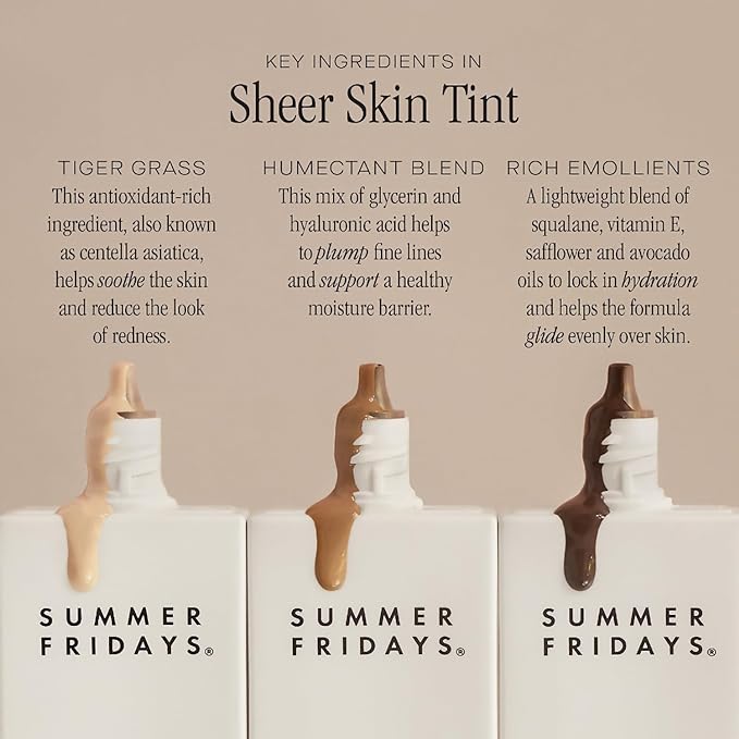Summer Fridays Sheer Skin Tint - Skin Tint with Hyaluronic Acid - Helps Diminish Uneven Skin Tone - Sheer to Light Coverage - Shade 1 - Fair with Neutral Peach Undertones (1 Fl Oz)
