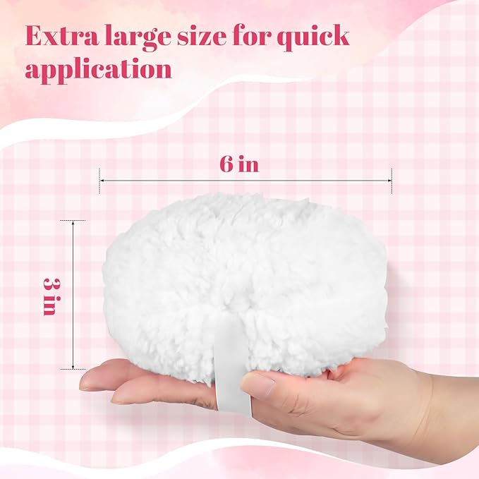 Extra Soft Powder Puff, 6" x 3" Large Body Powder Applicator, Dusting Powder Puffs with Loose Powder Container for Women (White)