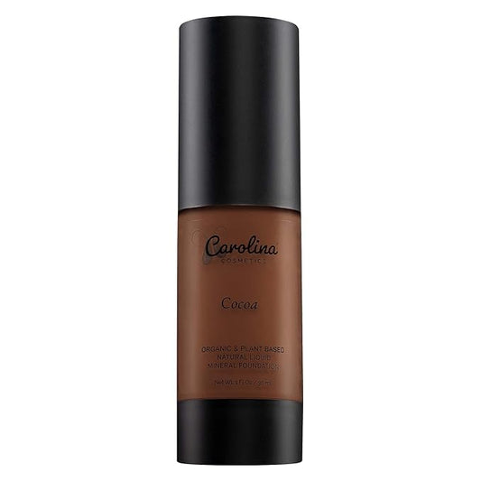 Carolina Cosmetics - Foundation in Cocoa Shade Plant-Based - Hydrating, Pore-Minimizing & Buildable Coverage - Vegan, Non-GMO, Paraben-Free - 1oz
