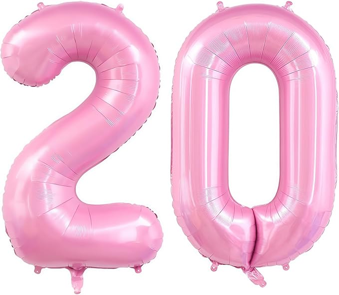 Pastel Pink 20 Balloon Number,40 Inch Light Pink 20 Balloons Large Helium Foil Mylar Number 20 Balloon for Birthday Party Anniversary Decorations