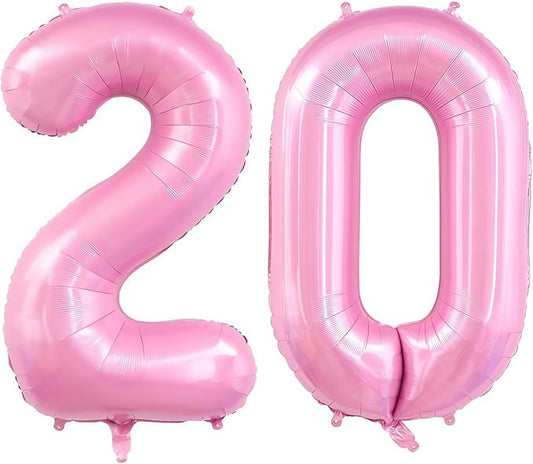 Pastel Pink 20 Balloon Number,40 Inch Light Pink 20 Balloons Large Helium Foil Mylar Number 20 Balloon for Birthday Party Anniversary Decorations