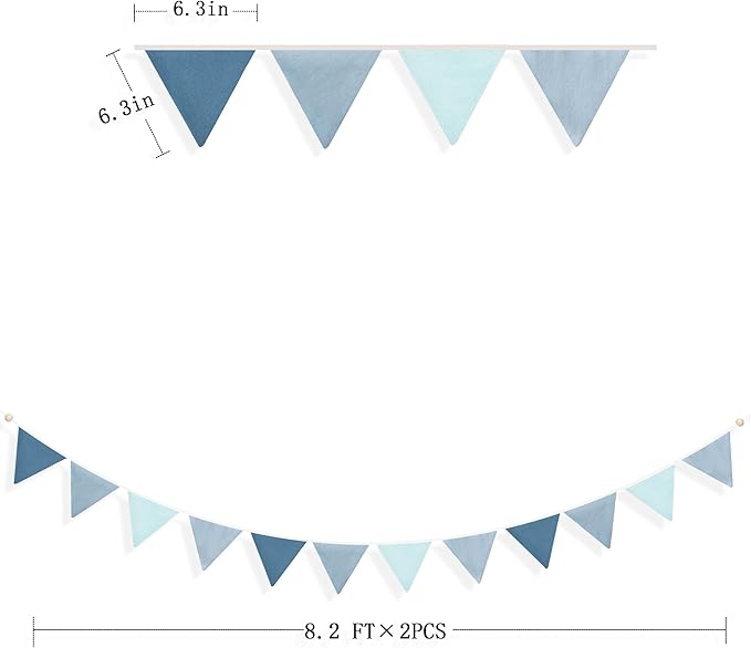 2 Strings Blue Pennant Banner Flags Nursery Garland Royal Linen Fabric Triangle Bunting Streamers for Baby's Room Decor Kids Boys Nautical Birthday Baby Shower Boho Wedding Event Party Decorations