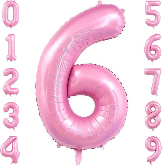 Pastel Pink 6 Balloon Number,40 Inch Light Pink 6 Balloons Large Helium Foil Mylar Number 6 Balloon for Birthday Party Anniversary Decorations