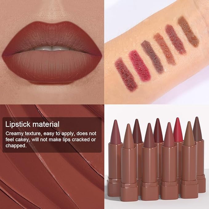 BINGBRUSH 2-in-1 Gradient Lip Liner & Lipstick Combo,Matte Longwear Waterproof Lip Pencil with Cone Tip,Smudge Proof Crayon for Flawless Ombre Contour (6pcs-01#03#04#05#07#08#)