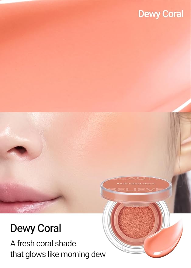 JUNGSAEMMOOL Artist Cushion Blush (Dewy Coral) | Easy to Blend, Lightweight, Hydrating Korean Makeup Cushion Blush for Dewy & Glowing Cheeks