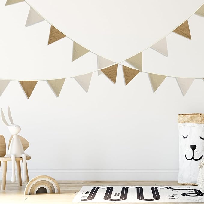 VitalCozy 17 ft Pennant Banner Flags, 2 Pcs Nursery Garland Triangle Bunting Flag Double Side Baby Banner for Boho Decor Baby Shower Birthday Wedding Party Event, Each 8.5 ft(Khaki Color)