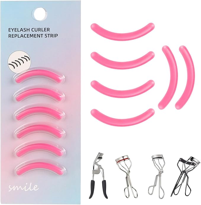 Soft Silicone Rubber Eyelash Curler Refills Compatible with Shiseido, Tweezerman, Revlon, Shu Uemura, Surratt, e.l.f Eyelash Curler for Travel Portable Carry,Cosmetic Accessory,6PCS (Pink)