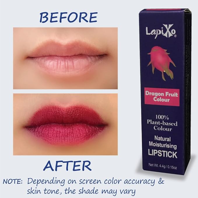 LAPIXO 100% Plant-based Color Lipstick, Unique Formula, Natural + Moisturizing | Non-Toxic, All Food Ingredients, Antioxidant-rich, Natural Matte Vibrant Color, 4.4g/0.15oz (Dragon Fruit color)