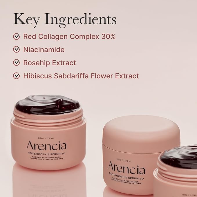 Arencia Overnight Red Smoothie Face Mask Serum, Glowing & Soothing with 30% red collagen, Niacinamide, Peptide, Vitamin E