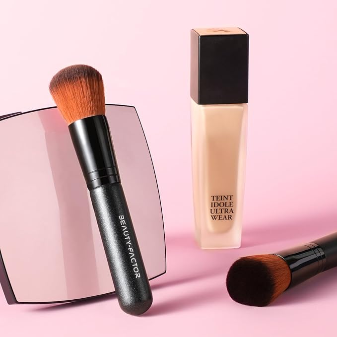 Domed Foundation Brush, 13CM Professional Cheek Blush Brush with Soft Dense Synthetic Bristles Face Kabuki Makeup Brushes for Loose Powder, Liquid, Buffing, Contour, Bronzer, Cream, Blending