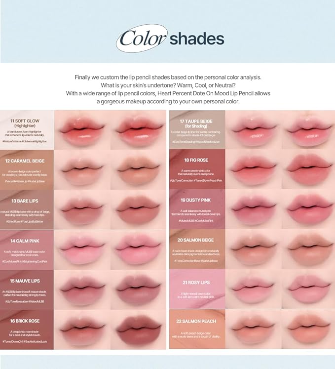 Heart Percent Dote On Mood Lip Liner Pencil, Long-Lasting Creamy Lip Crayon Smooth Lipliner Retractable Lipstick Overlip Line Color 0.8g, #07. Dry Rose