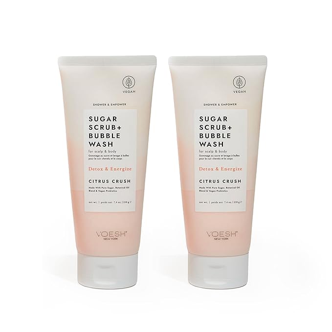 VOESH Sugar Scrub + Bubble Wash, Exfoliating Scrub & Body Wash, Citrus Crush, Scalp Exfoliator, Scalp Care, Vegan Skin Care